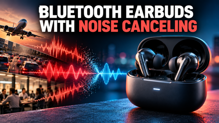 Bluetooth earbuds with noise canceling effect and sound waves