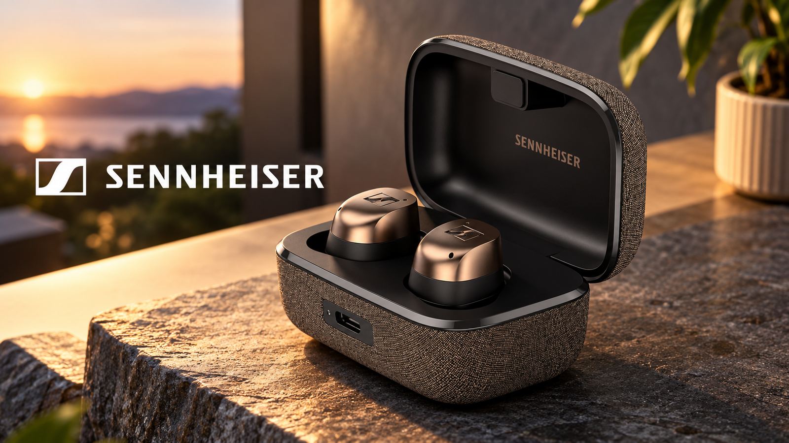 Sennheiser Earbuds in Warm Sunset Light