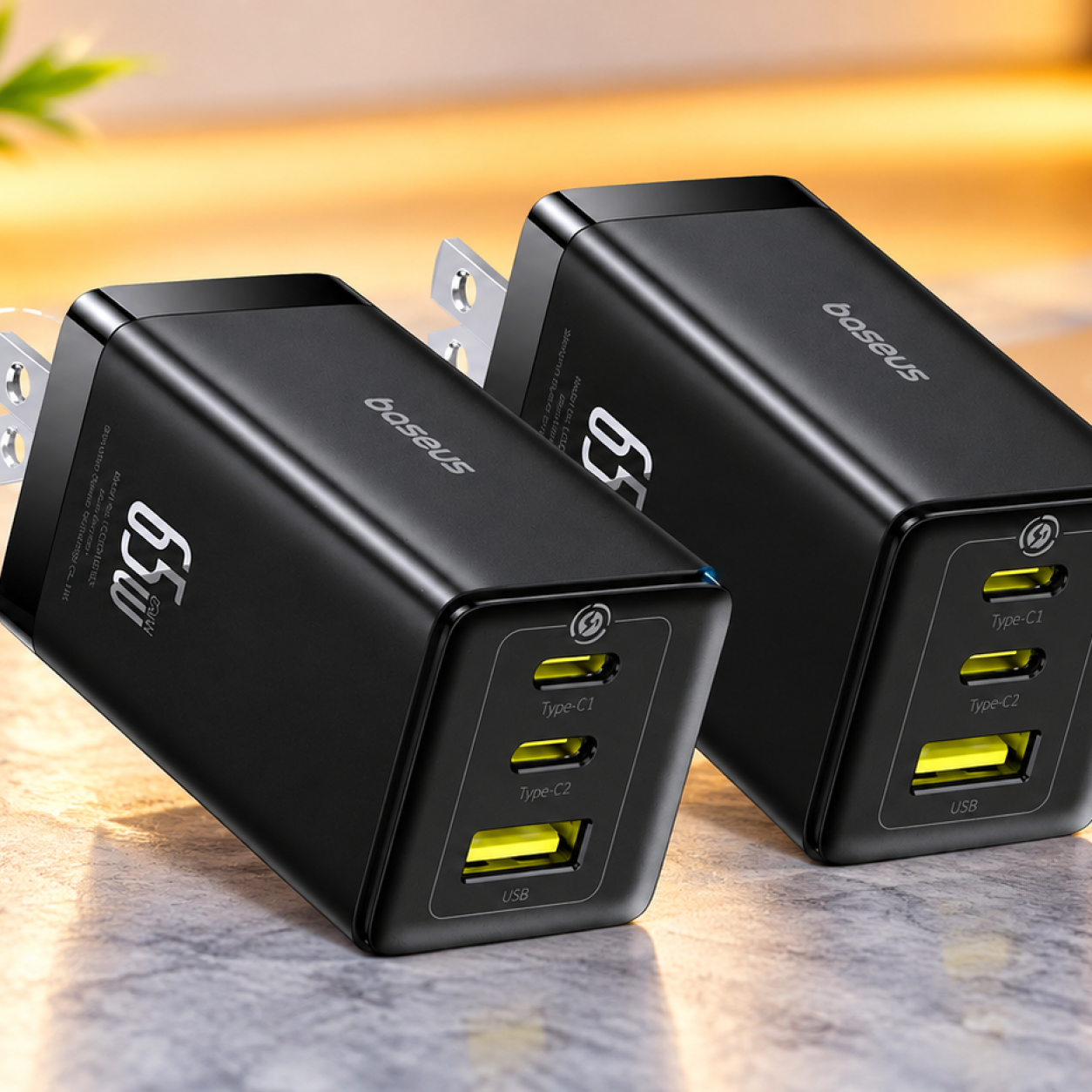 Baseus 65W GaN Chargers on Modern Desk