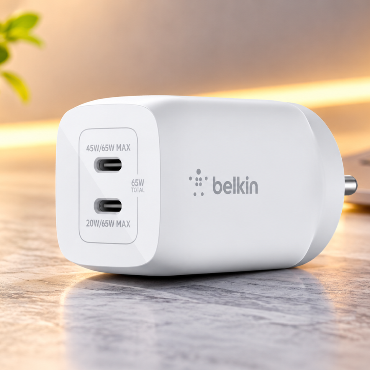 Belkin 65W Dual-Port Charger on Desk